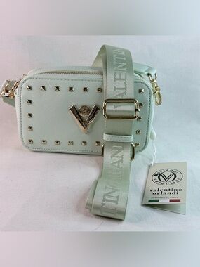 Valentino Orlandi Pale Mint Green Studded Crossbody Bag with Logo Strap